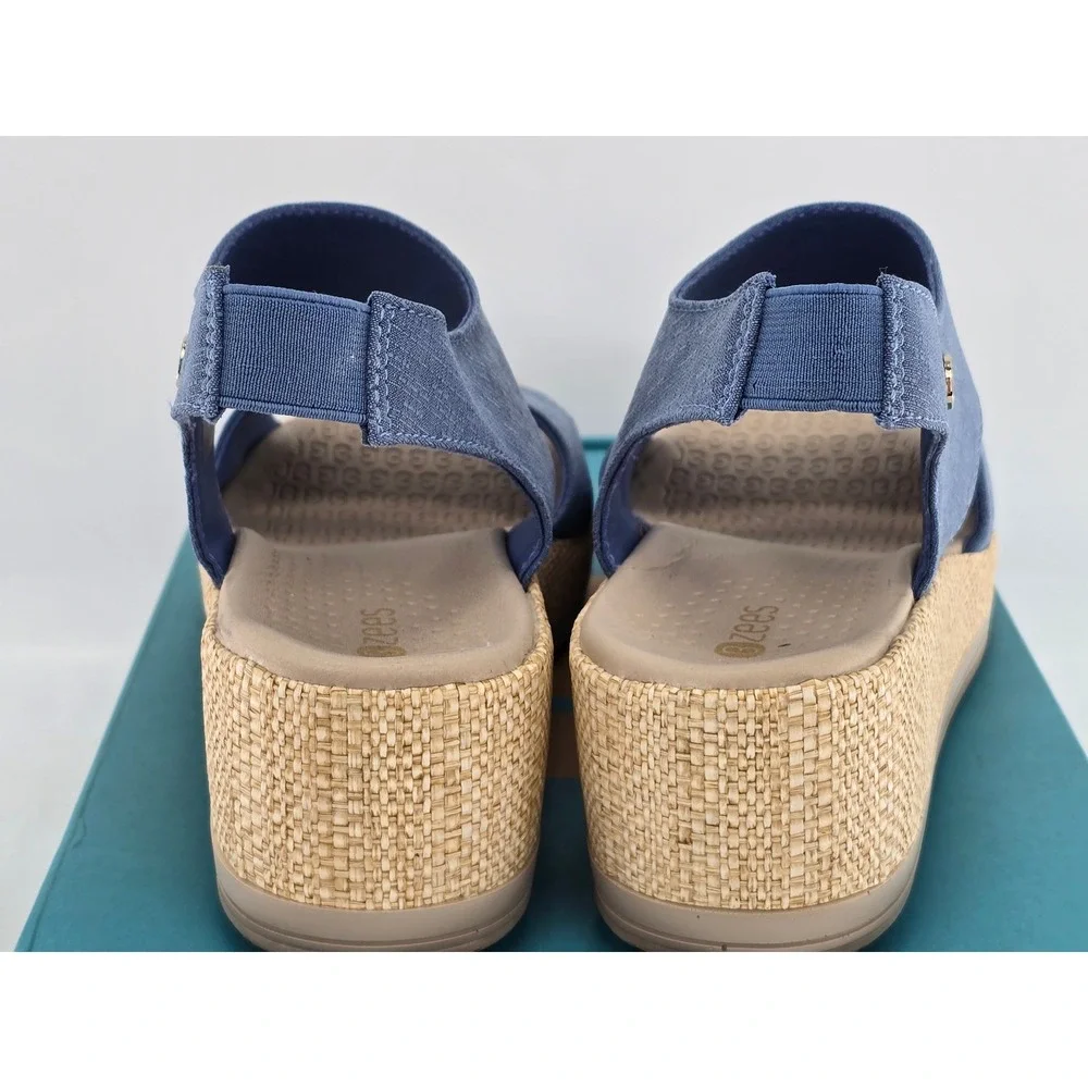 Bzees Reveal Wedge Sandals Womens 8.5W Blue Stretch Espadrille - NEW